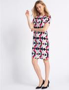 Marks & Spencer Geometrical Print Ruched Sleeve Tunic Dress Multi