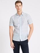 Marks & Spencer Printed Cotton Short Sleeve Shirt Blue Mix