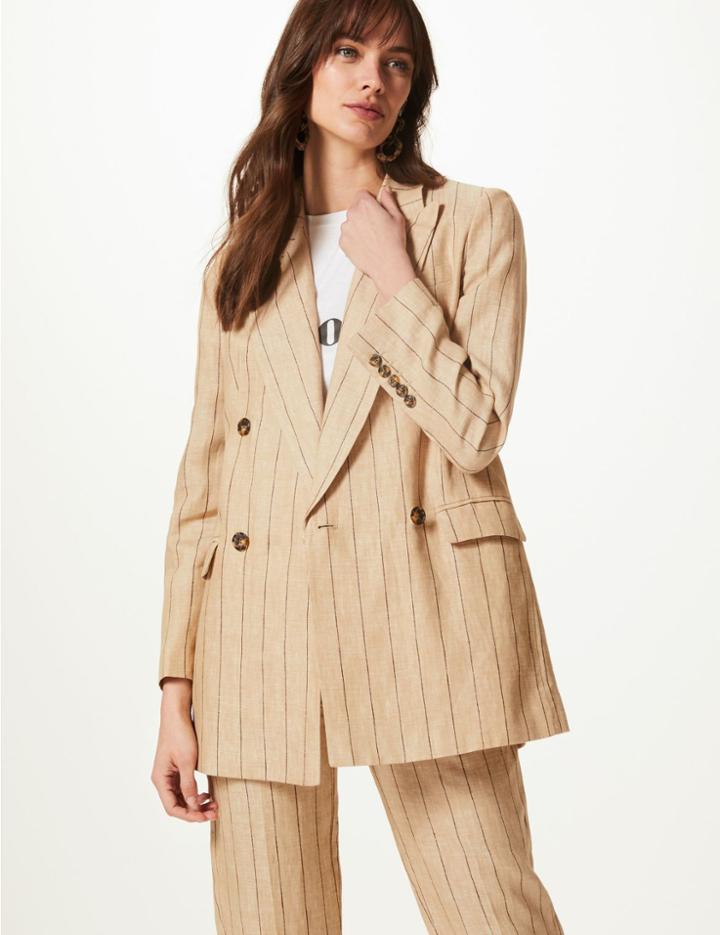 Marks & Spencer Pure Linen Oversized Striped Blazer Multi/neutral