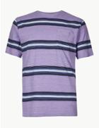 Marks & Spencer Pure Cotton Striped Crew Neck T-shirt Lilac Mix