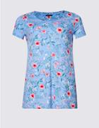 Marks & Spencer Plus Floral Print Short Sleeve Tunic Blue Mix