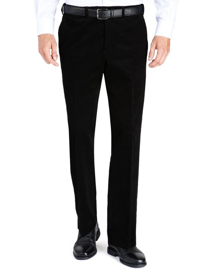 Marks & Spencer Cotton Rich Flat Front Corduroy Trousers Black