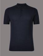 Marks & Spencer Cotton Blend Textured Slim Fit Jumpers Navy