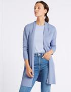 Marks & Spencer Open Front Ribbed Longline Cardigan Bluebell