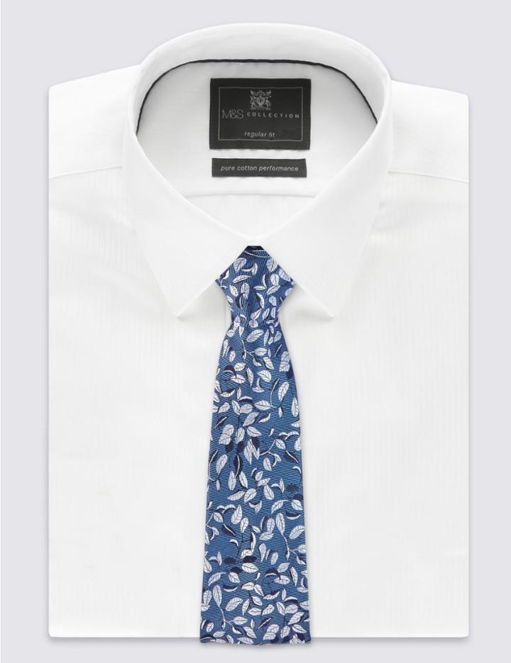Marks & Spencer Pure Silk Floral Print Tie Bluebell