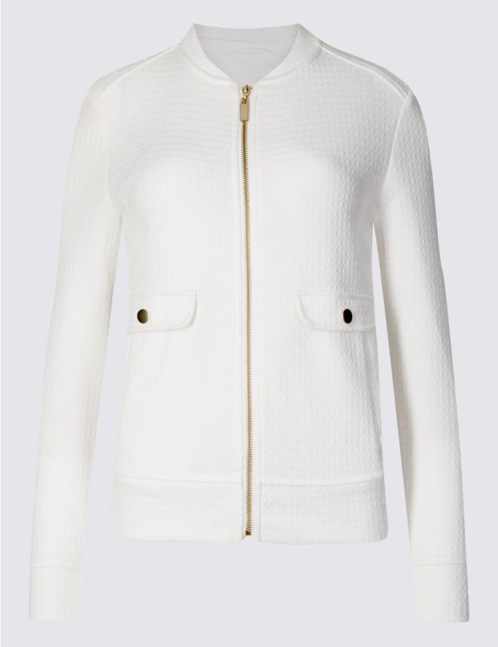 Marks & Spencer Petite Textured Bomber Jacket Ivory