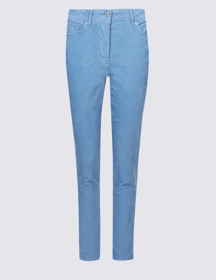 Marks & Spencer Cotton Rich Corduroy Slim Leg Trousers Slate Blue