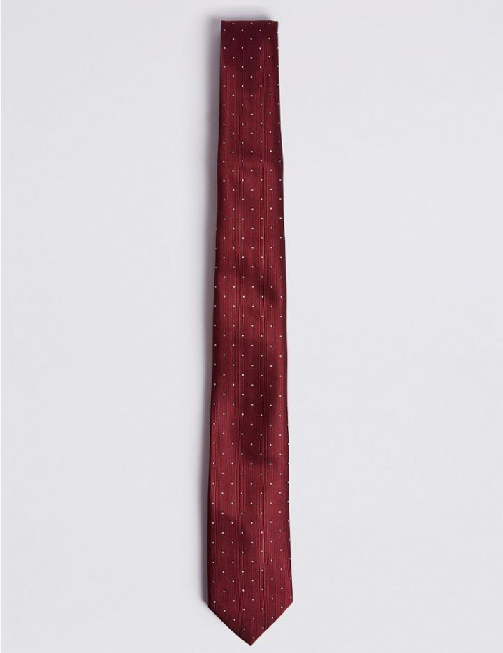 Marks & Spencer Spotted Tie Burgundy