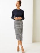 Marks & Spencer Cotton Rich Checked Pencil Midi Skirt Blue Mix