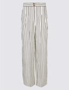 Marks & Spencer Linen Blend Striped Wide Leg Trousers Ivory Mix