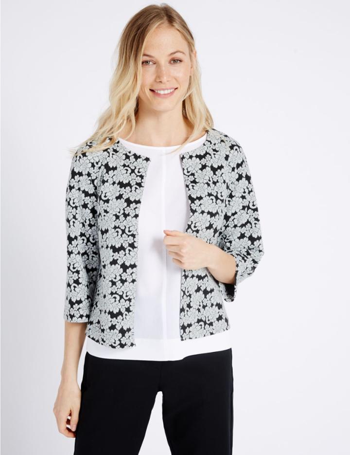 Marks & Spencer Floral Print Collarless Jacket Black Mix