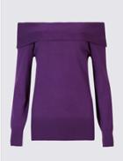 Marks & Spencer Textured Long Sleeve Bardot Jumper Rich Purple