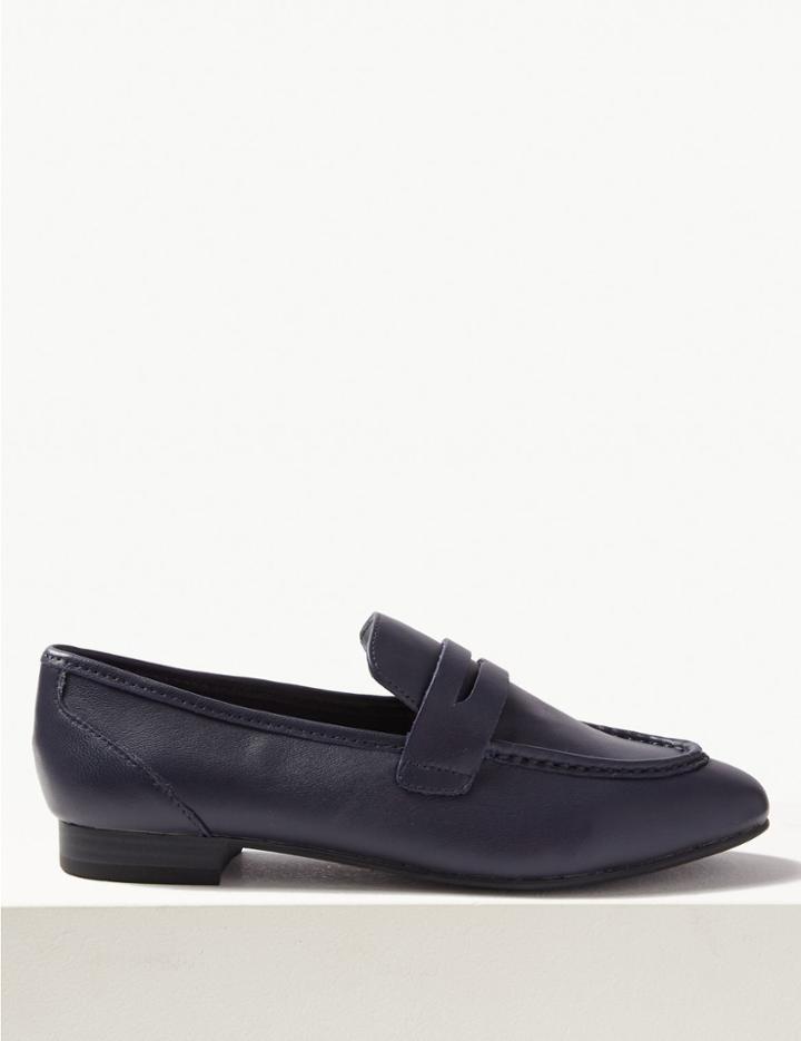 Marks & Spencer Leather Penny Loafers Navy