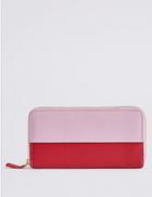 Marks & Spencer Leather Colour Block Zipped Purse Raspberry