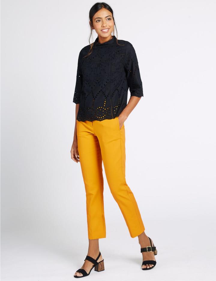 Marks & Spencer Cotton Rich Slim Leg Trousers Ochre