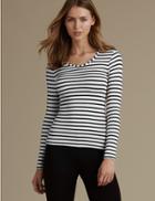 Marks & Spencer Brushed Heatgen&trade; Thermal Striped Long Sleeve Top Black/white