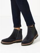 Marks & Spencer Suede Brogue Chelsea Ankle Boots Navy