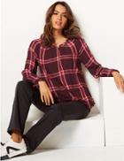Marks & Spencer Checked V-neck Long Sleeve Blouse Burgundy