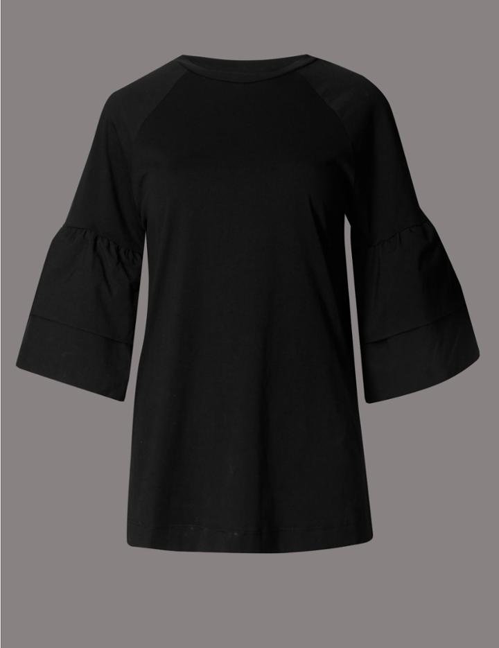 Marks & Spencer Pure Cotton 3/4 Sleeve Jersey Top Black