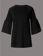 Marks & Spencer Pure Cotton 3/4 Sleeve Jersey Top Black