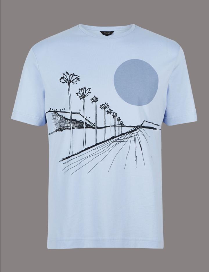 Marks & Spencer Slim Fit Pure Cotton Crew Neck T-shirt Ice Blue