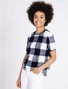 Marks & Spencer Checked Round Neck Short Sleeve T-shirt Navy Mix