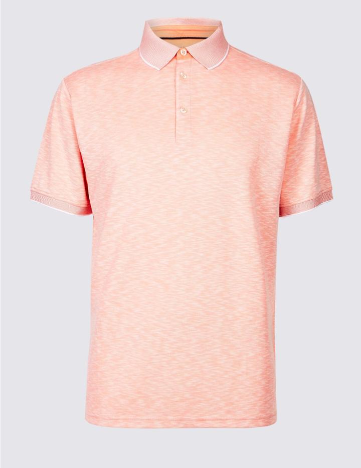 Marks & Spencer Modal Rich Textured Polo Shirt Orange Mix