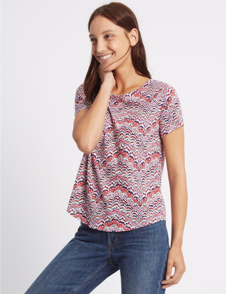 Marks & Spencer Pure Cotton Printed Short Sleeve T-shirt Red Mix