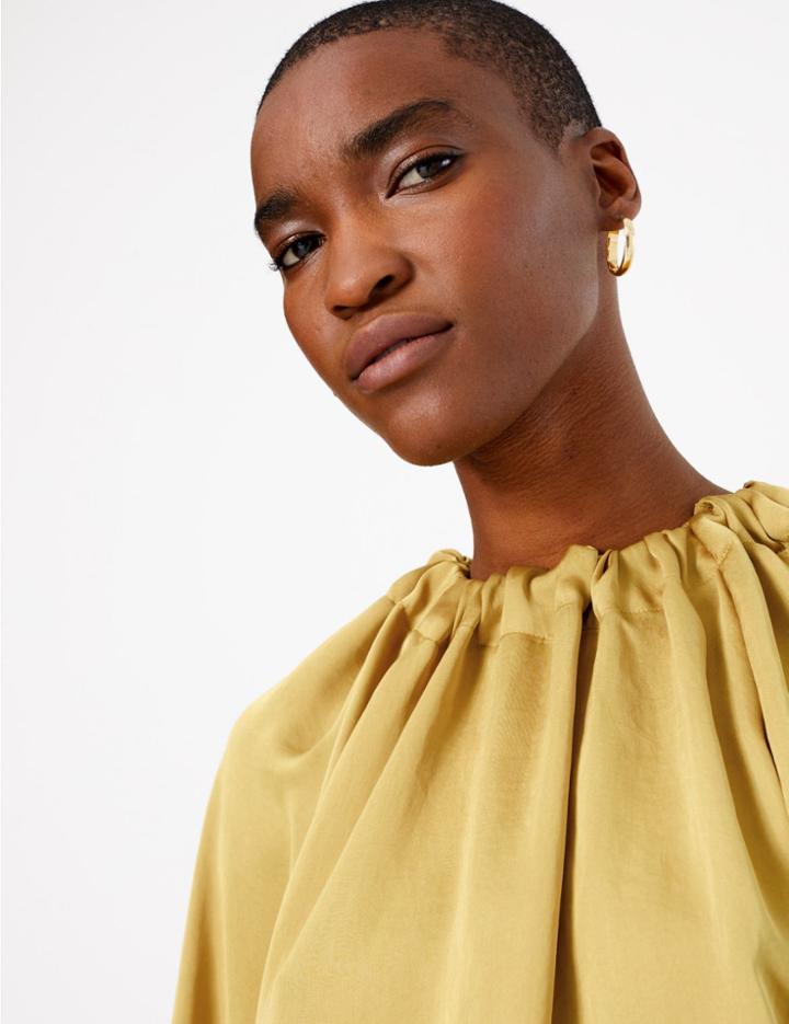Marks & Spencer Satin Gathered Neck Oversized Blouse Hay