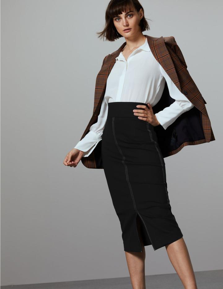 Marks & Spencer Topstitch Detail Pencil Midi Skirt Black