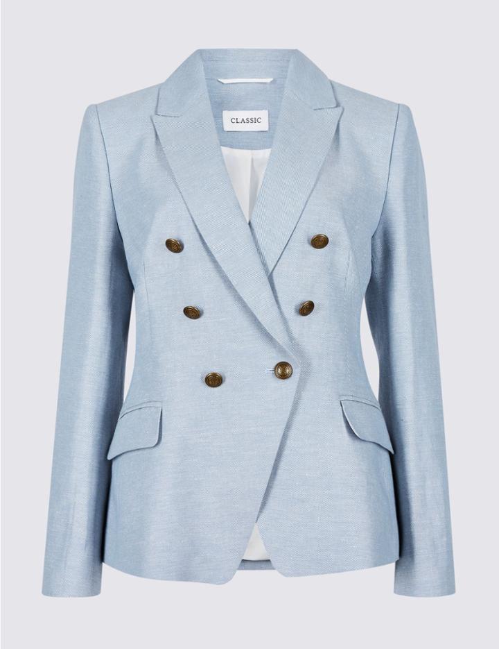 Marks & Spencer Linen Rich Herringbone Blazer Sky Blue