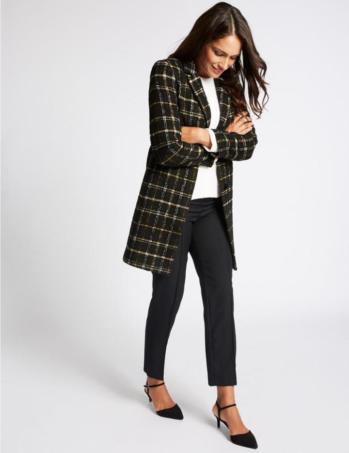 Marks & Spencer Checked Tweed Pocket Coat Black Mix