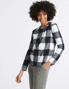 Marks & Spencer Checked Round Neck Long Sleeve Sweatshirt Navy Mix