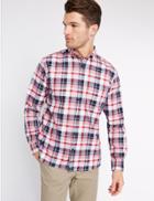 Marks & Spencer Pure Cotton Checked Shirt Medium Red