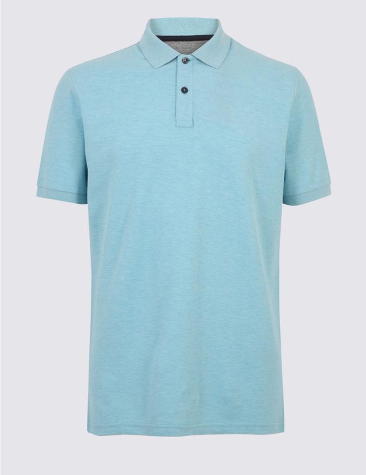 Marks & Spencer Pure Cotton Polo Shirt Aqua Mix