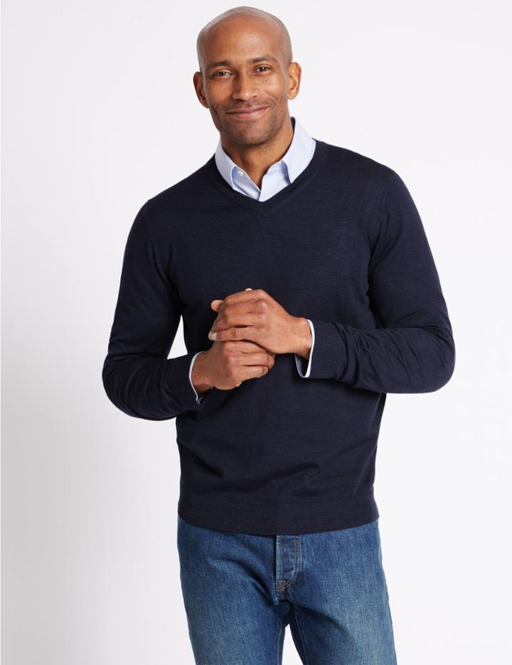 Marks & Spencer Pure Merino Wool Jumper Navy
