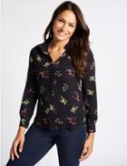 Marks & Spencer Floral Crepe Long Sleeve Shirt Navy Mix