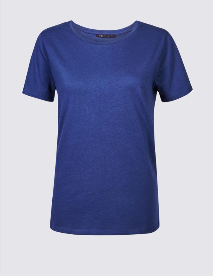 Marks & Spencer Pure Cotton Round Neck Short Sleeve T-shirt Indigo
