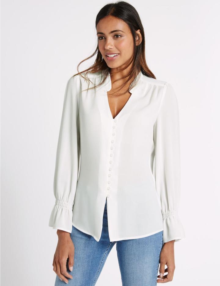 Marks & Spencer Notch Neck Long Sleeve Blouse Ivory