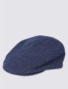 Marks & Spencer Pure Cotton Striped Flat Cap Navy