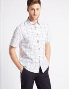 Marks & Spencer Linen Blend Checked Shirt With Pocket White