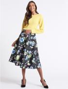 Marks & Spencer Jacquard Floral Print A-line Midi Skirt Dark Navy Mix