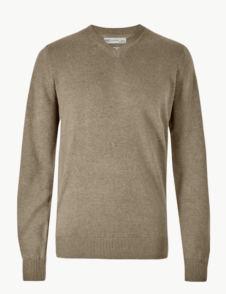 Marks & Spencer Pure Cotton V-neck Jumper Light Natural