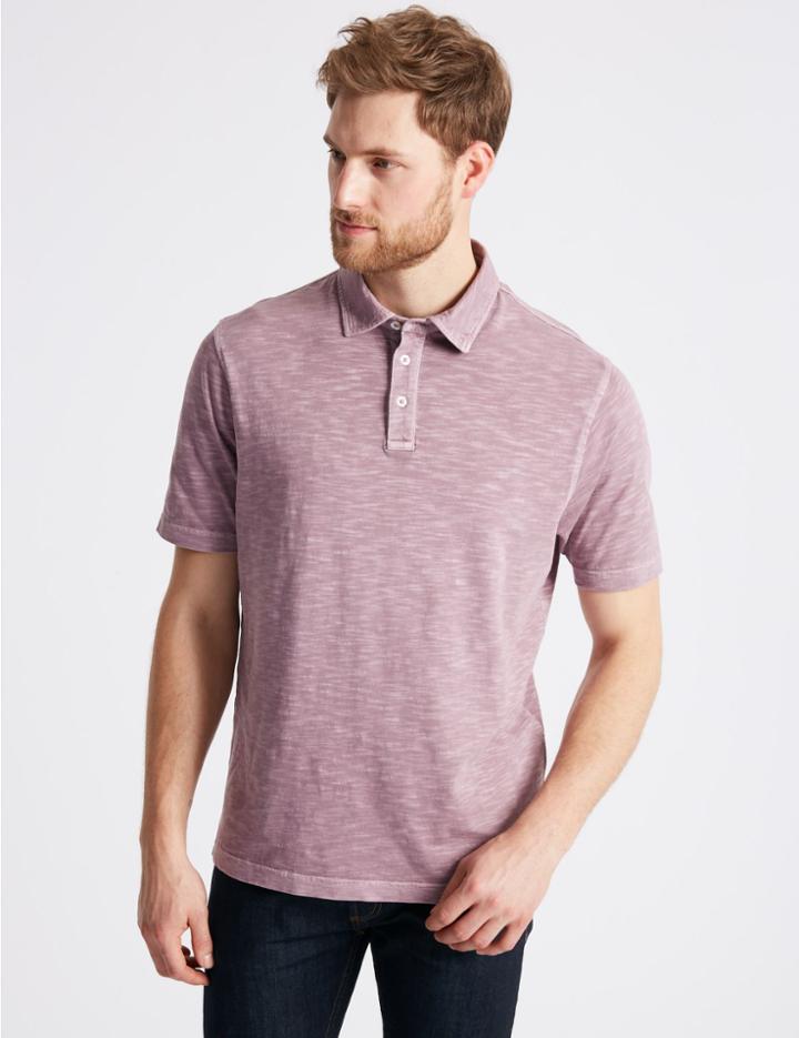 Marks & Spencer Pure Cotton Textured Authentic Polo Shirt Rose Pink