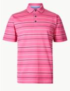 Marks & Spencer Pure Cotton Striped Polo Shirt Pink