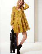 Marks & Spencer Spotted Drop Waist Mini Dress Ochre