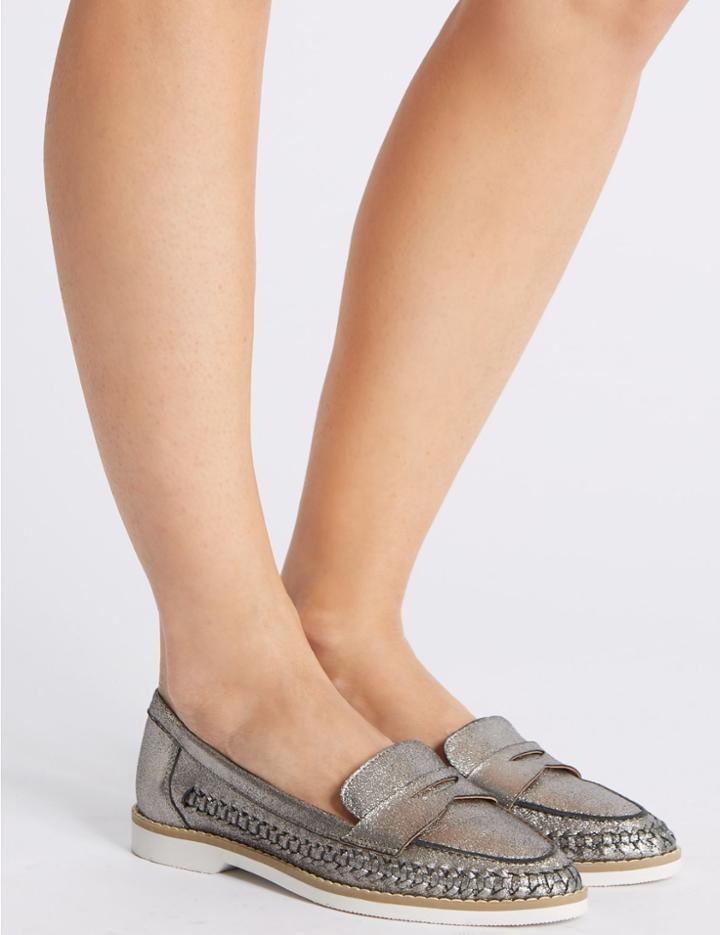 Marks & Spencer Leather Side Detail Loafers Pewter