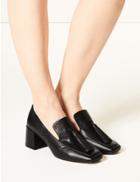 Marks & Spencer Leather Statement Heel Tassel Loafers Black Mix
