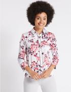 Marks & Spencer Floral Print 3/4 Sleeve Shirt Ivory Mix