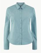 Marks & Spencer Cotton Rich Button Detailed Shirt Blue